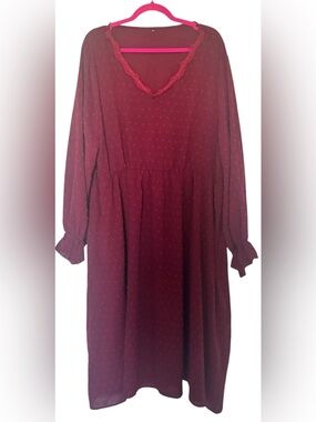 Feminine Dress with Lace Trim in Burgundy